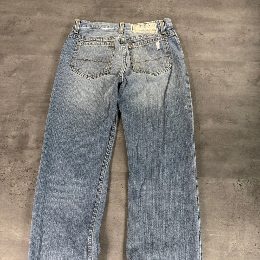 Polo Ralph Lauren Jeans Womens 16 Light Blue‎ Straight Leg Distressed Denim Y2K